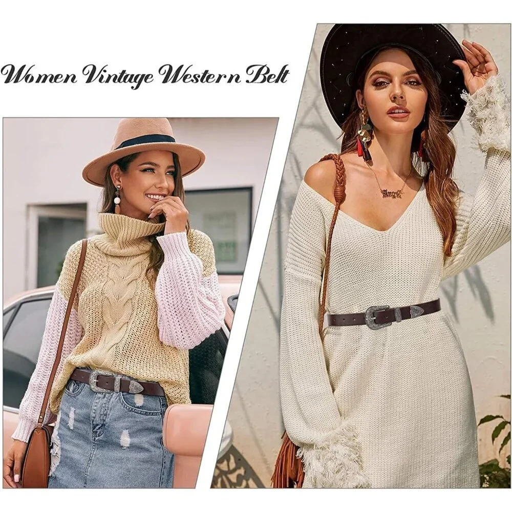 Women's Leather Belt Adjustable Western Fashion for Jeans Dresses